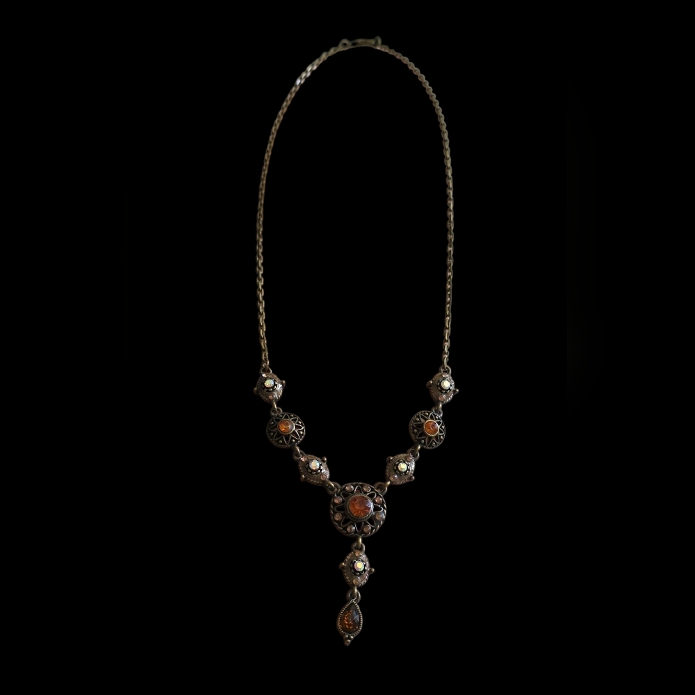 Nina Ricci Gold and Orange Necklace with Intricate Detailing